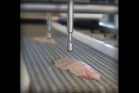 The machine uses waterjets for precision cutting